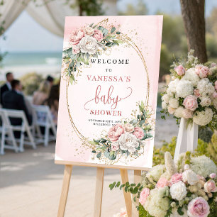 Póster Cartel de bienvenida para baby shower Boho Blush P
