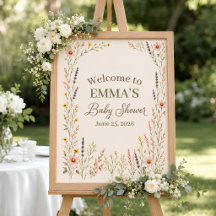 Cartel de bienvenida para baby shower boho de flor