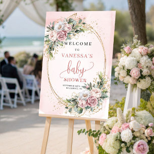 Póster Cartel de bienvenida para baby shower Boho Rose Go