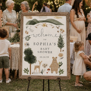 Póster Cartel de bienvenida para Baby Shower Boho Woodlan