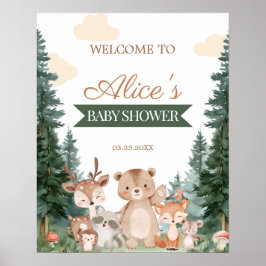 Póster Cartel de bienvenida para Baby Shower Boho Woodlan