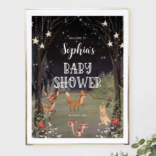 Póster Cartel de bienvenida para baby shower Bosque Encan