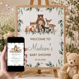 Póster Cartel de bienvenida para baby shower con animales