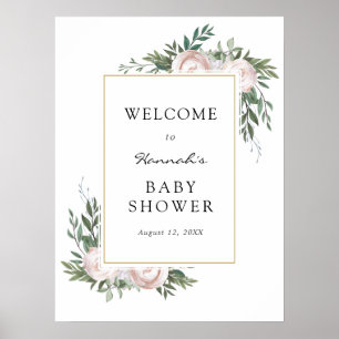 Póster Cartel de bienvenida para baby shower con eucalipt