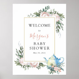 Póster Cartel de bienvenida para baby shower con eucalipt