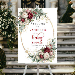 Póster Cartel de bienvenida para baby shower con flores d