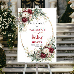 Póster Cartel de bienvenida para baby shower con flores d