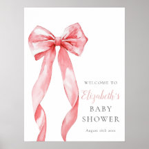 Cartel de bienvenida para baby shower con lazo ros