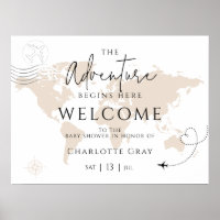 Cartel de bienvenida para baby shower con mapa del