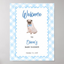 Cartel de bienvenida para baby shower con perro a 