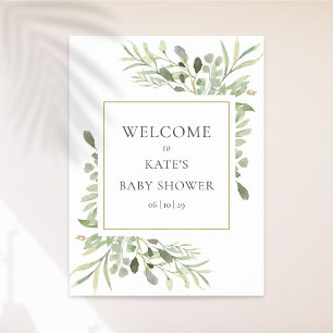 Póster Cartel de bienvenida para baby shower con vegetaci