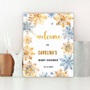 Póster Cartel de bienvenida para baby shower Copos de nie