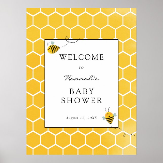 Póster Cartel de Bienvenida para Baby Shower de Abejas (Frente)