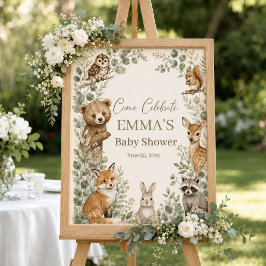 Póster Cartel de bienvenida para baby shower de animales 