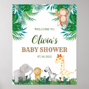 Póster Cartel de bienvenida para baby shower de animales 