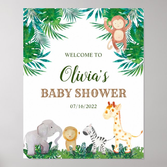 Póster Cartel de bienvenida para baby shower de animales  (Frente)