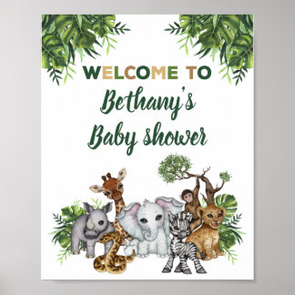 Póster Cartel de bienvenida para Baby Shower de Animales 