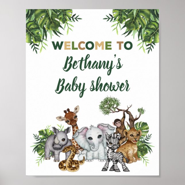 Póster Cartel de bienvenida para Baby Shower de Animales  (Frente)