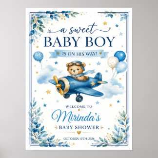 Póster Cartel de bienvenida para baby shower de avión par