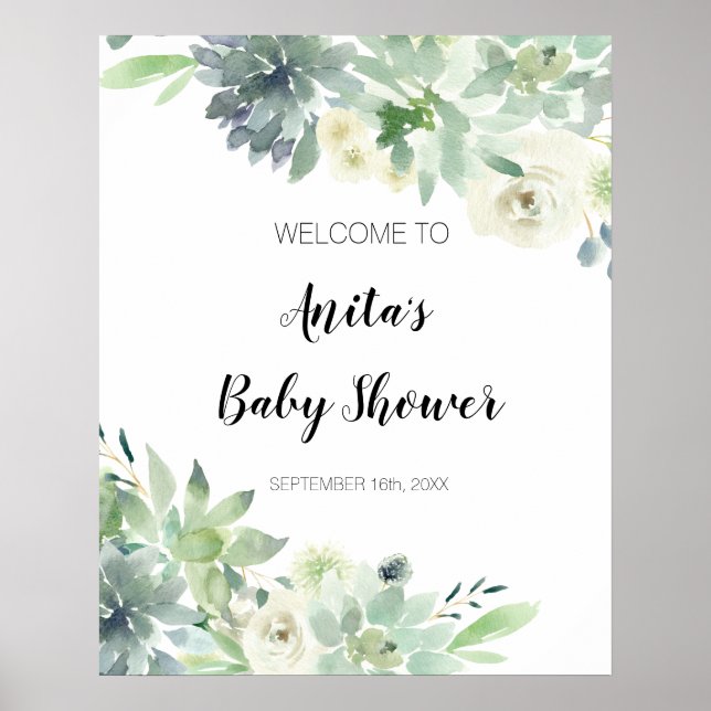 Póster Cartel de bienvenida para baby shower de cactus mo (Frente)