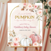 Cartel de bienvenida para baby shower de calabaza