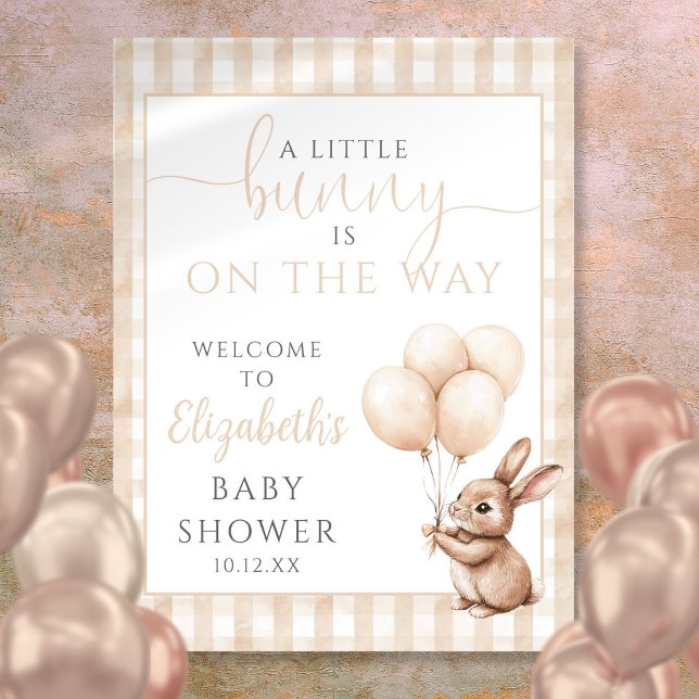 Póster Cartel de bienvenida para baby shower de conejito  (Little Bunny Neutral Baby Shower Welcome Sign)