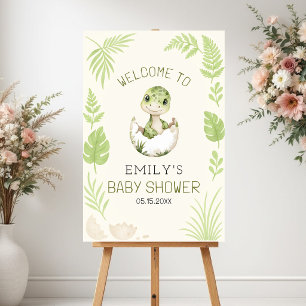 Póster Cartel de bienvenida para baby shower de dinosauri