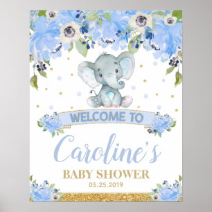 Póster Cartel de bienvenida para baby shower de elefante