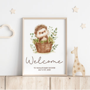 Póster Cartel de bienvenida para baby shower de erizo ado