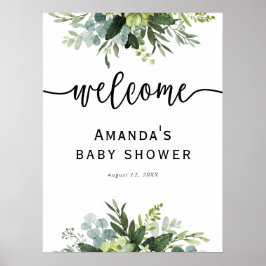 Póster Cartel de Bienvenida para Baby Shower de Eucalipto