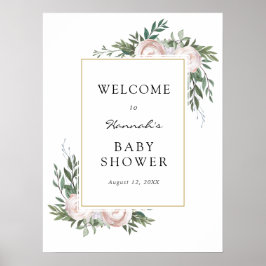 Póster Cartel de Bienvenida para Baby Shower de Eucalipto