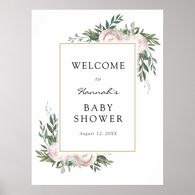 Póster Cartel de Bienvenida para Baby Shower de Eucalipto (Frente)