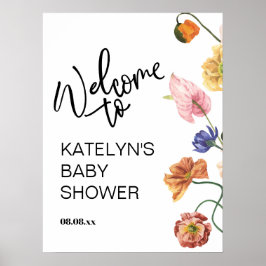 Póster Cartel de bienvenida para baby shower de flores si