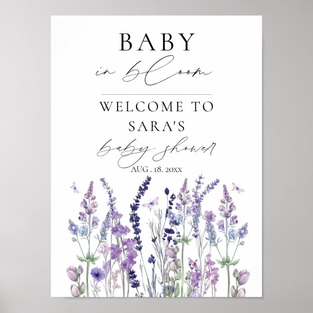 Póster Cartel de bienvenida para baby shower de flores si (Frente)