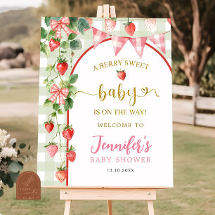 Póster Cartel de bienvenida para baby shower de fresa