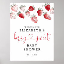 Cartel de bienvenida para baby shower de fresa dul