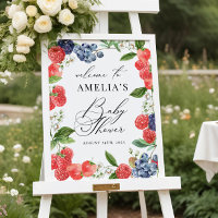 Cartel de bienvenida para baby shower de fresa y b