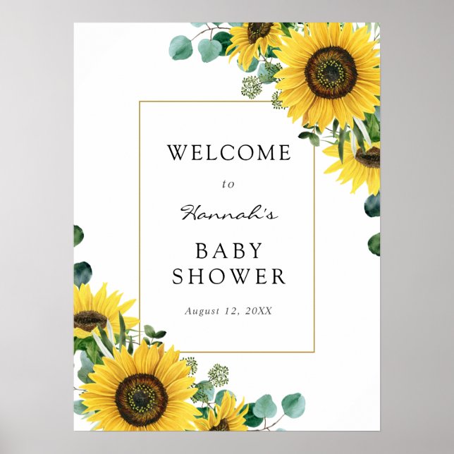 Póster Cartel de bienvenida para baby shower de girasoles (Frente)