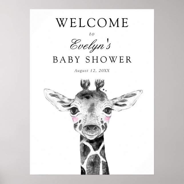 Póster Cartel de bienvenida para baby shower de jirafa (Frente)