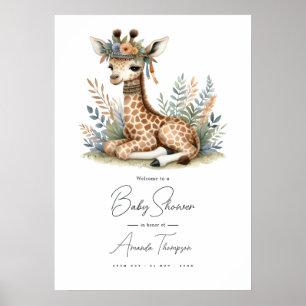 Póster Cartel de bienvenida para Baby Shower de jirafa sa