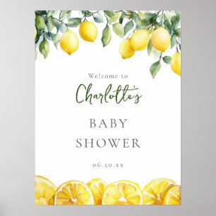 Póster Cartel de bienvenida para baby shower de limón acu