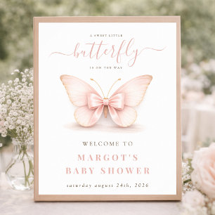 Póster Cartel de bienvenida para baby shower de Mariposa