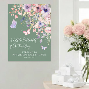 Póster Cartel de Bienvenida para Baby Shower de Mariposa 