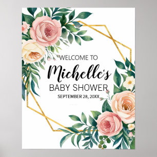 Póster Cartel de bienvenida para baby shower de niña con 