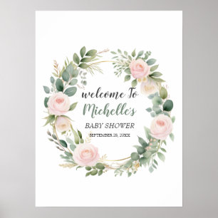 Póster Cartel de bienvenida para baby shower de niña con 