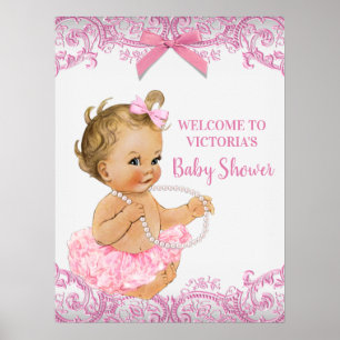 Póster Cartel de bienvenida para baby shower de niña con 