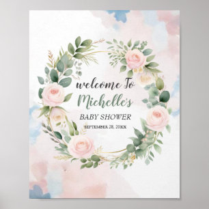Póster Cartel de bienvenida para baby shower de niña con