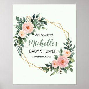 Póster Cartel de bienvenida para baby shower de niña con 
