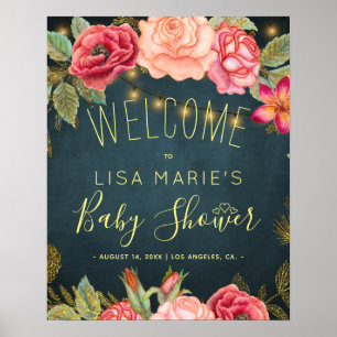Póster Cartel de bienvenida para baby shower de niña con 