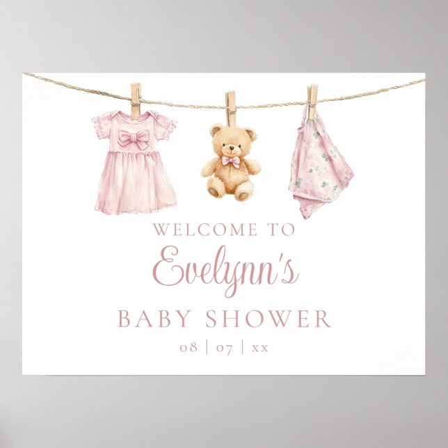 Póster Cartel de bienvenida para baby shower de niña en l (Frente)